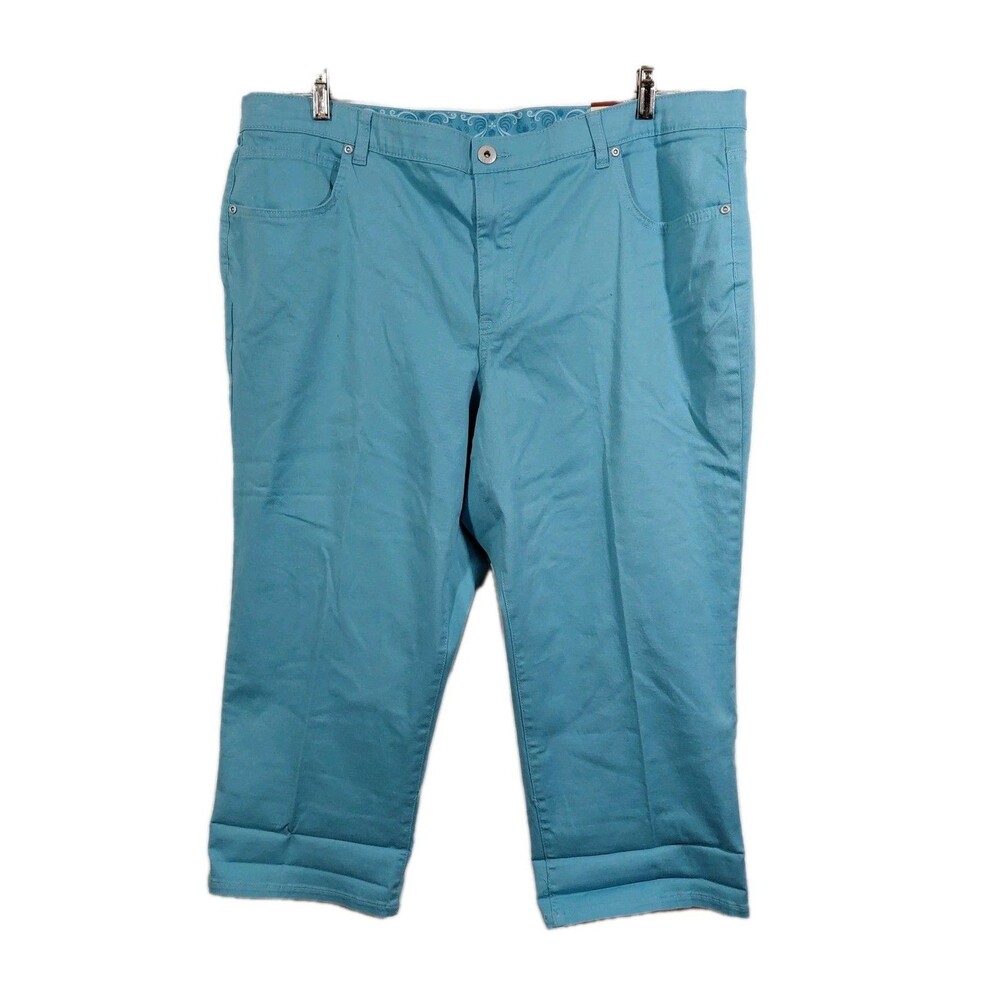 Faded Glory Women's Turquoise Cropped Stretch Zip Closure Casual Pants 22W